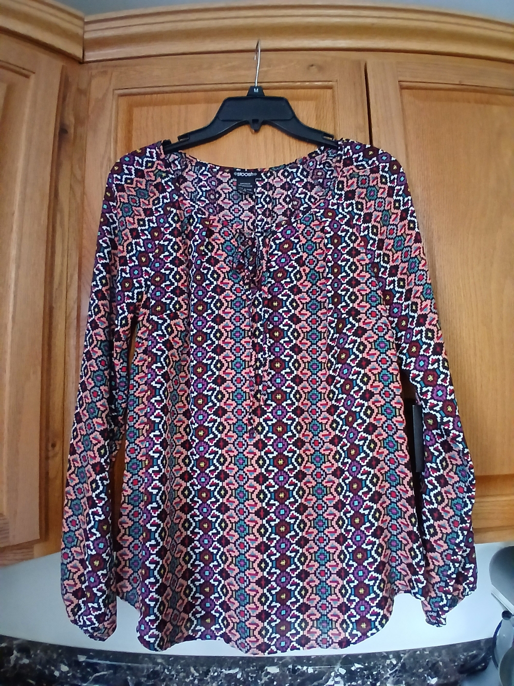 Croft & Barrow Purple Patterned Long-Sleeve Peasant Blouse